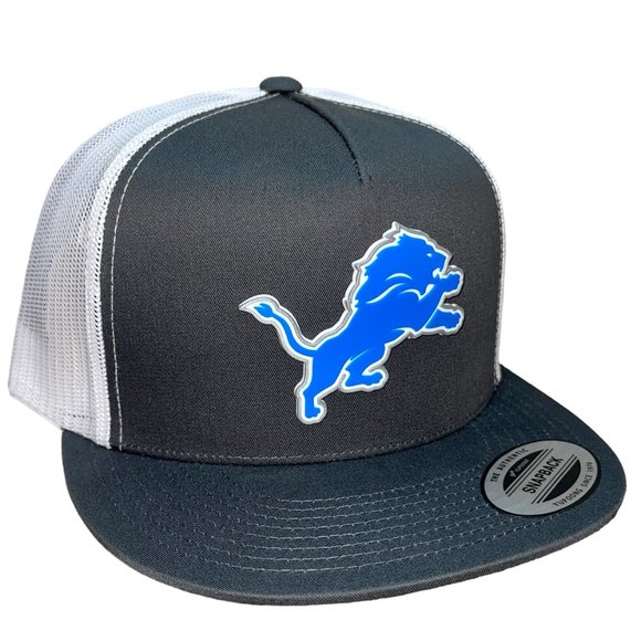 Detroit Lions YP Snapback Flat Bill Trucker Hat- Charcoal/ White - Picture 3 of 4